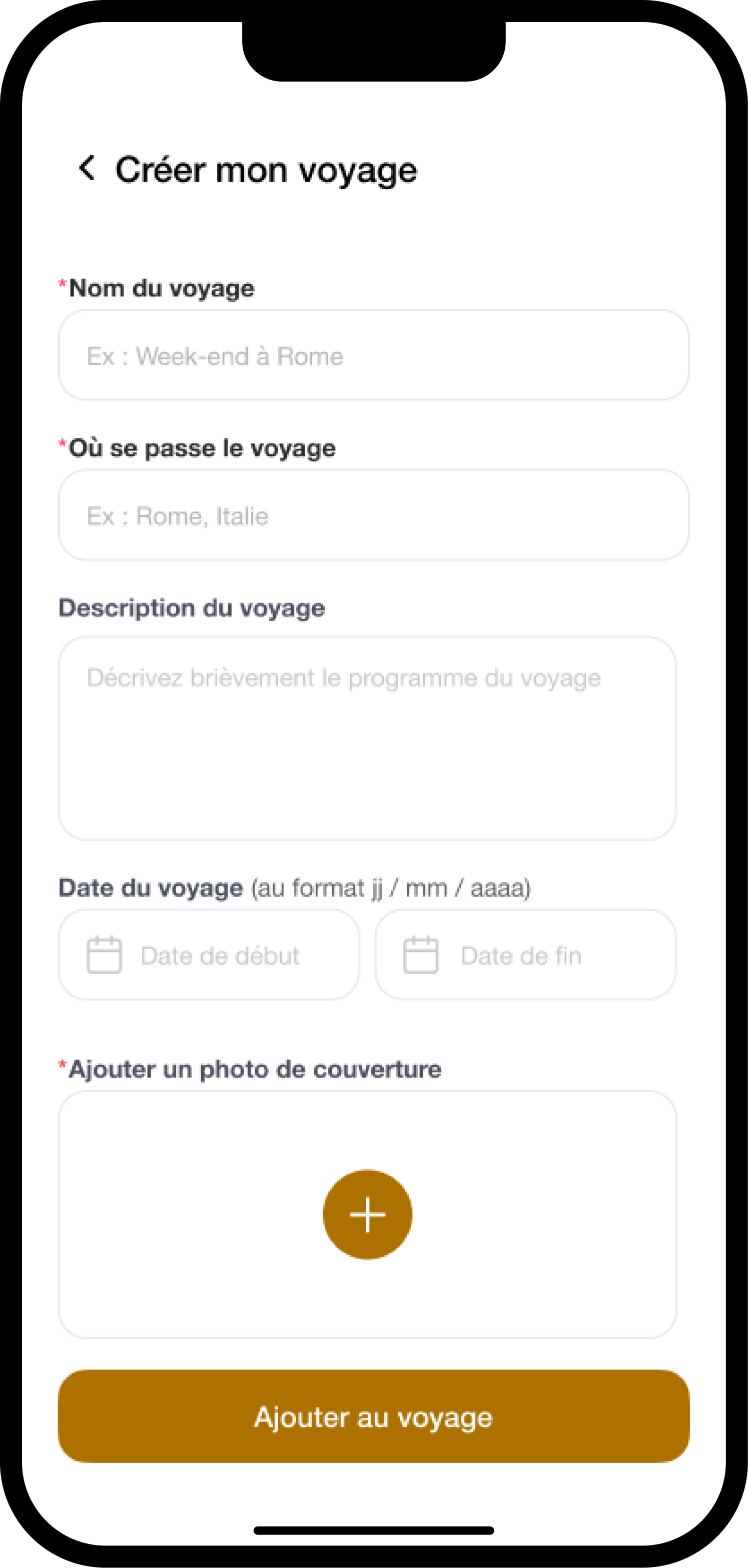Créer mon voyage Formulaire