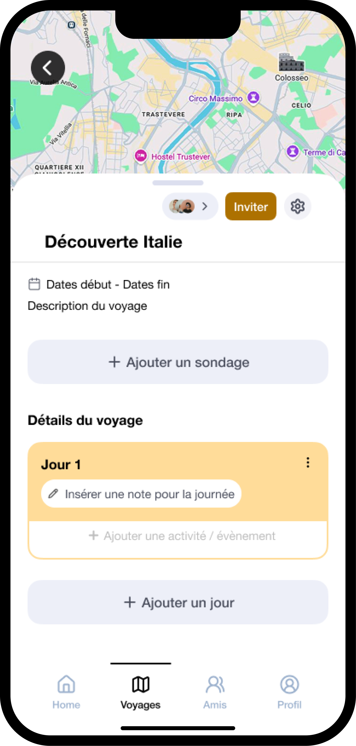 Planning du voyage Vue carte