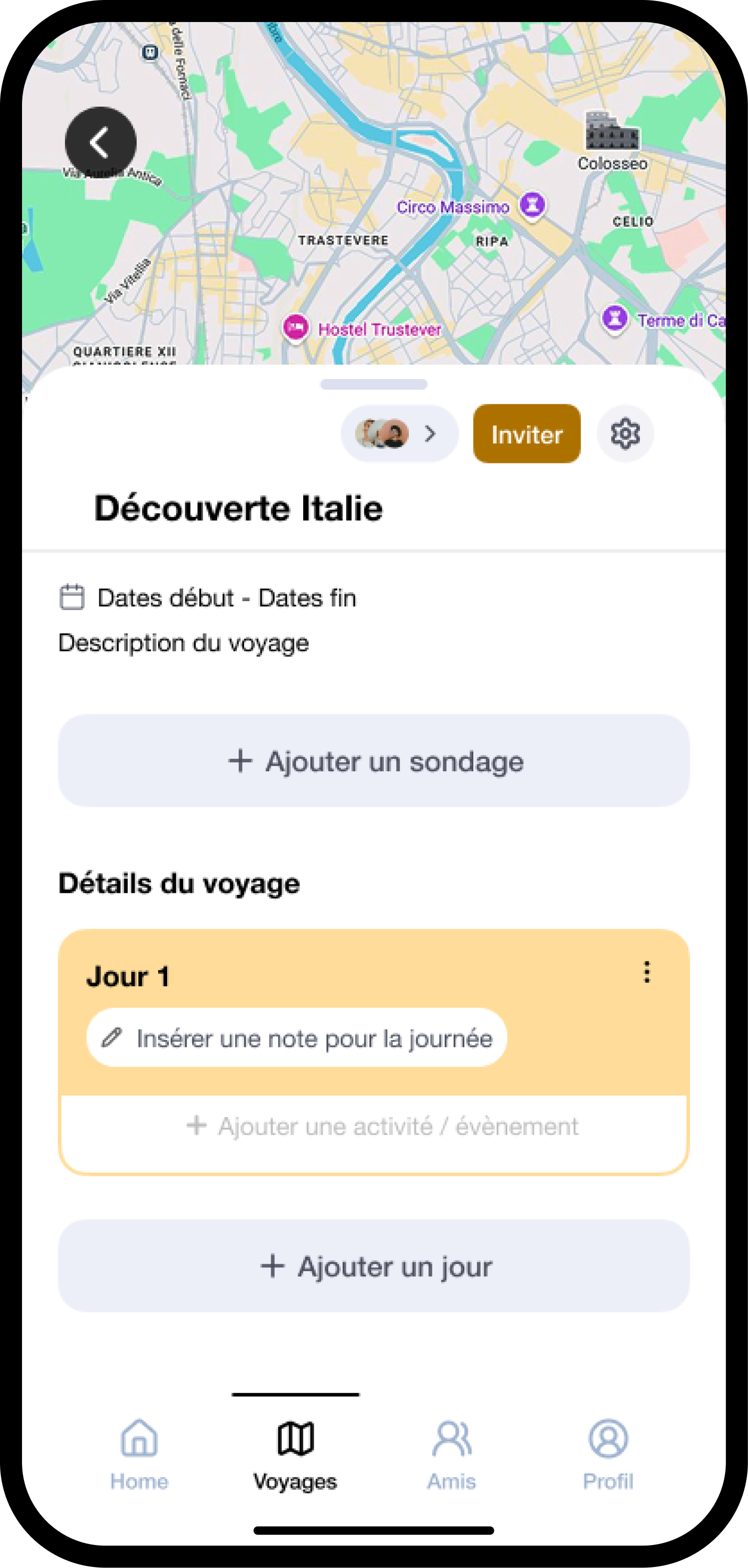 Voyage Ajout d'un sondage